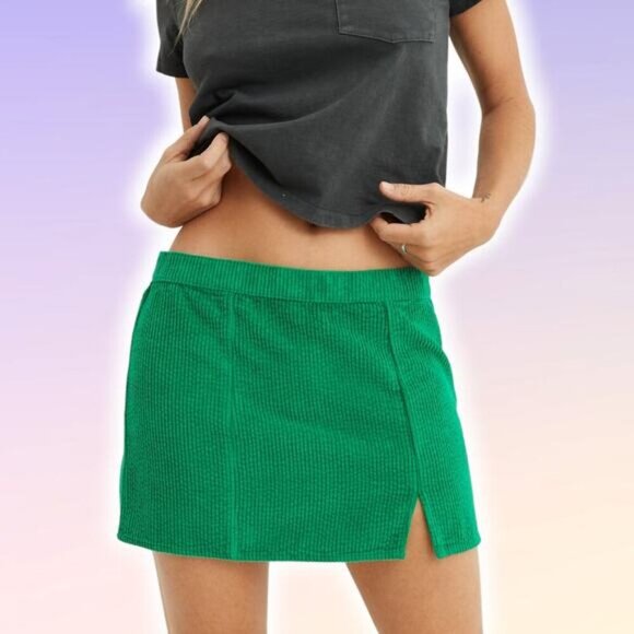 AERIE Corduroy Green Mini Skirt Sz Small - Picture 1 of 7